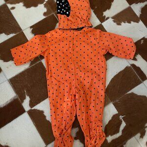Handmade Halloween footie suit,  12-18 month size, Orange w Black polka dots